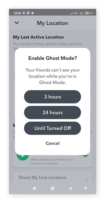 Activer la fonction « Mode fantôme » sur Snapchat jusqu’à ce qu’elle soit désactivée manuellement.