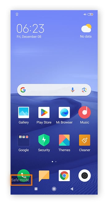 Android home screen in safe mode