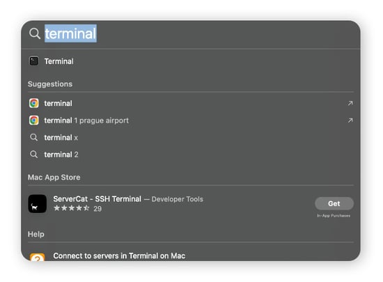 Öffnen des Terminal-Programms auf einem Mac.