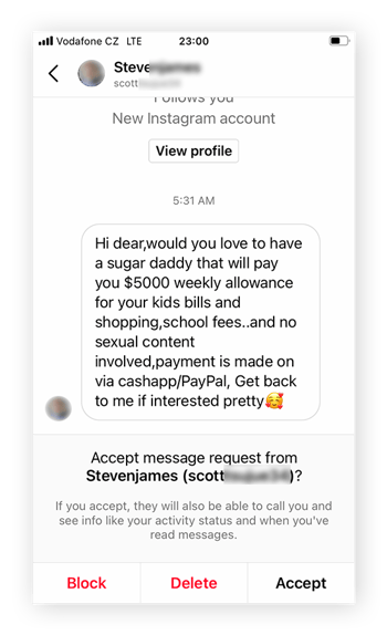 Sugar daddy Paypal scams typically start via Instagram or other social media.