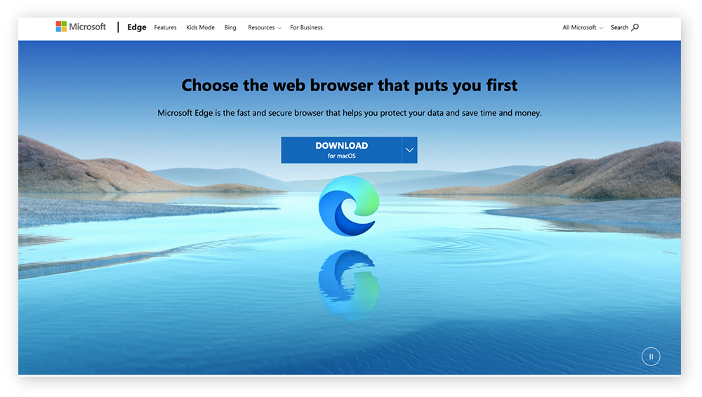 The Microsoft Edge browser homepage.