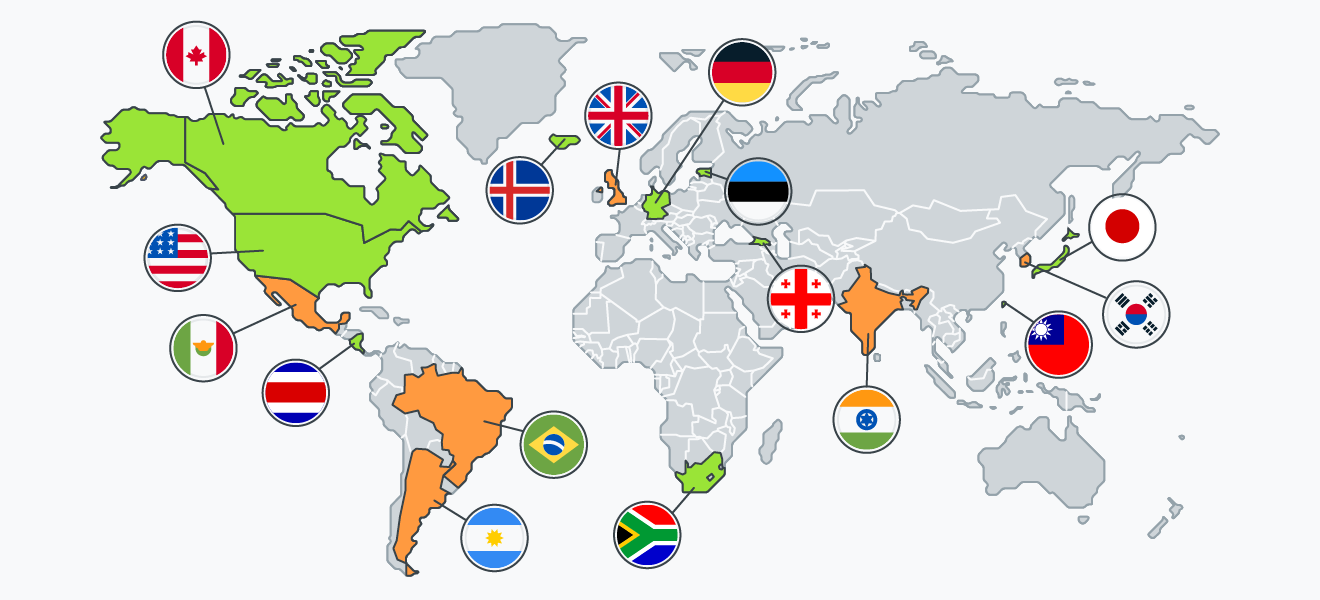 Os melhores países com servidores para se conectar a usar uma VPN
