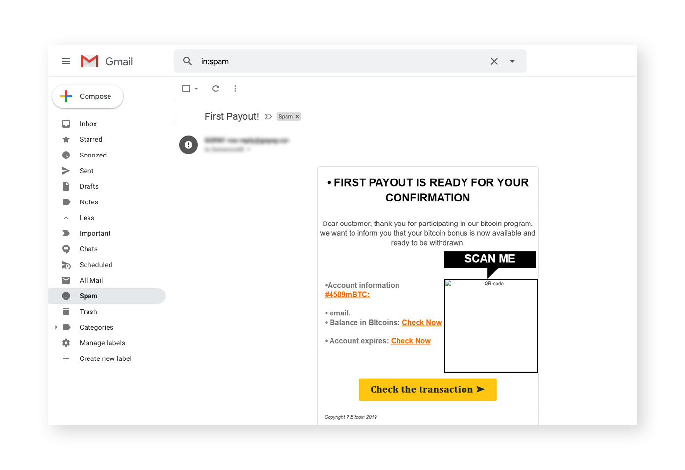 An example of a phishing email with a malicious link