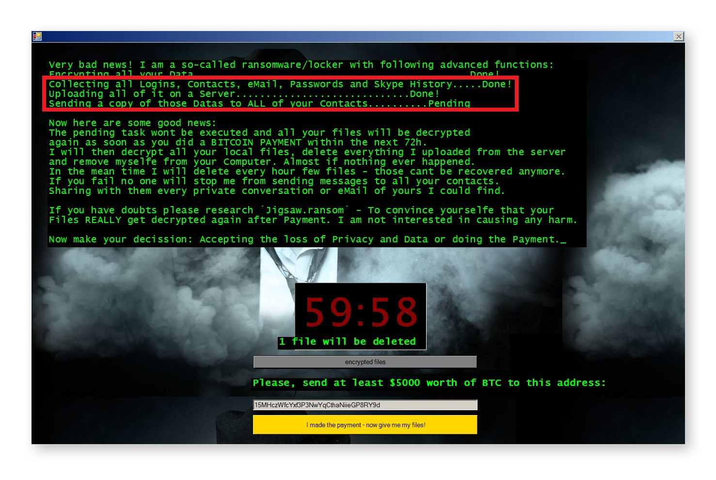 Ameaça de doxxing por malware.