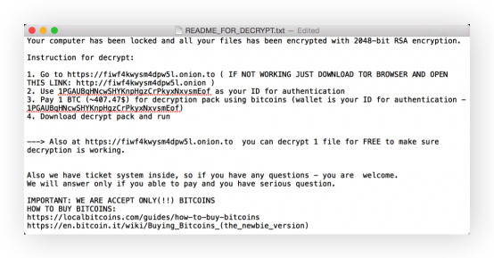 Un ejemplo del ransomware de tipo screenlocker en un Mac.