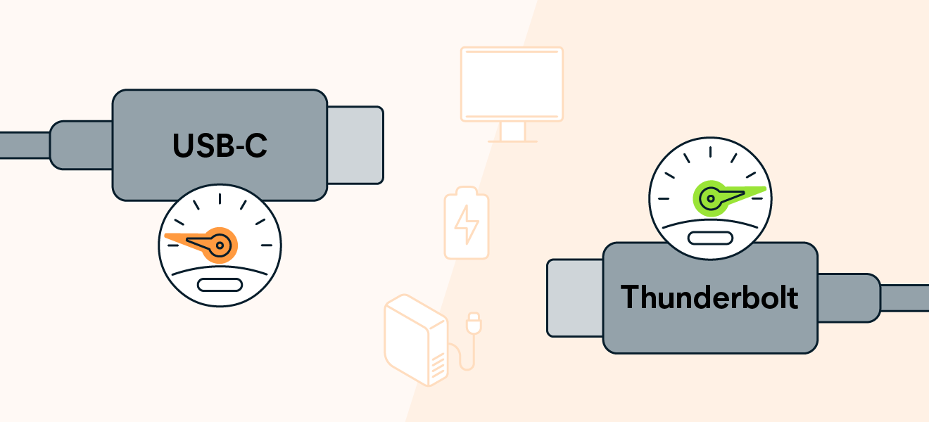 USB-C und Thunderbolt sehen identisch aus, allerdings bietet Thunderbolt höhere Übertragungsgeschwindigkeiten.