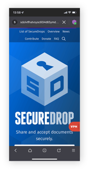 Secredrop फ़ाइल साझाकरण साइट जिसे केवल डार्क वेब पर एक डार्क वेब ब्राउज़र जैसे TOR के साथ एक्सेस किया जा सकता है।
