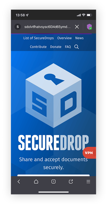 The SecureDrop file sharing site which can only be accessed on the dark web with a dark web browser such as Tor.