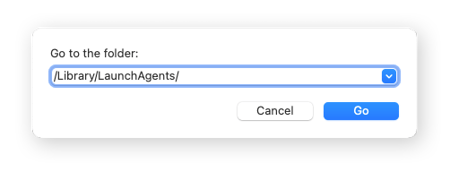 Go to folder window with /Library/LaunchAgents/ typed into the search bar.