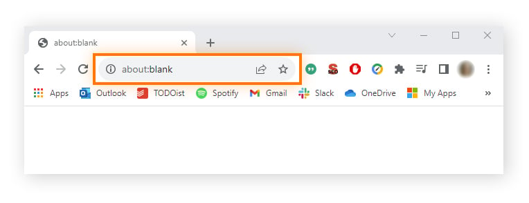 Ejemplo de la página about:blank en un navegador Chrome