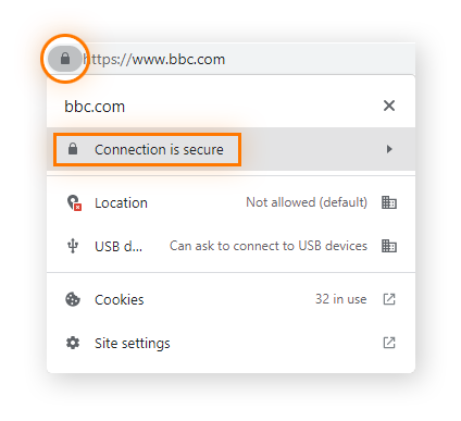 Klicken auf das Schlosssymbol in der Adressleiste, um das SSL-Zertifikat einer Webseite zu prüfen.