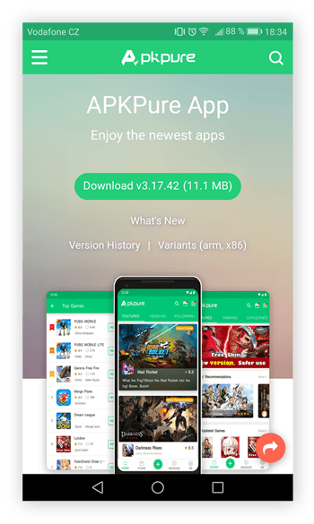 O aplicativo APKPure permite que você instale aplicativos específicos de um país, e aplicativos e jogos restritos ou descontinuados