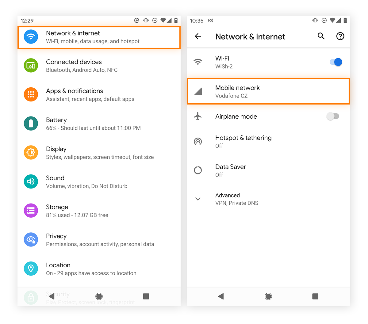 Para restringir los datos en segundo plano en Android, acceda a las redes móviles en Ajustes.