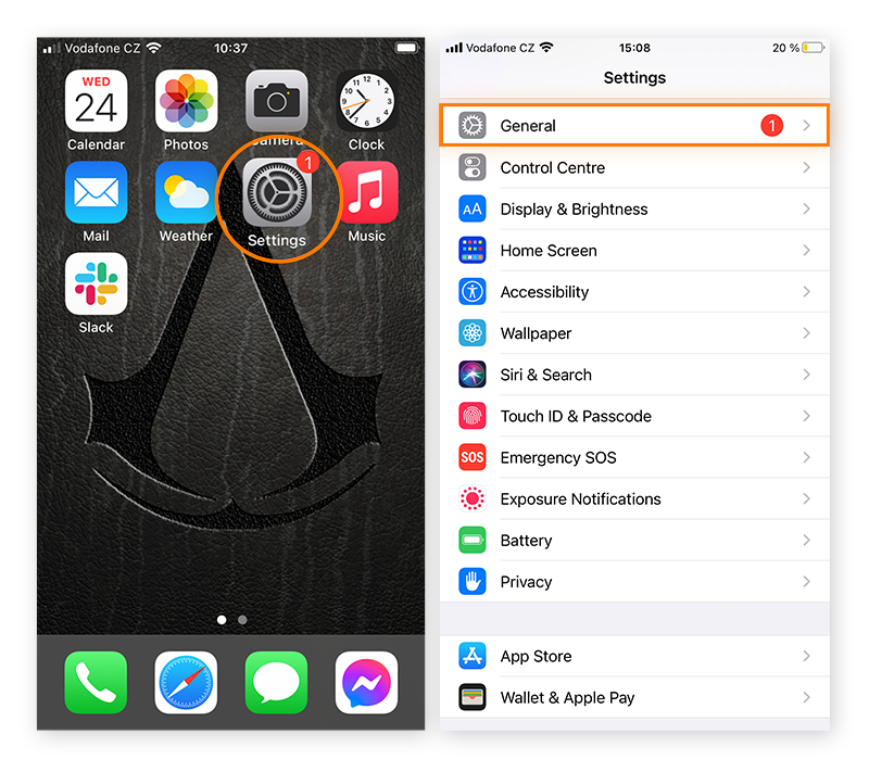 Pour restreindre l’actualisation des applications en arrière-plan sur l’iPhone, ouvrez l’application Réglages et appuyez sur Général.