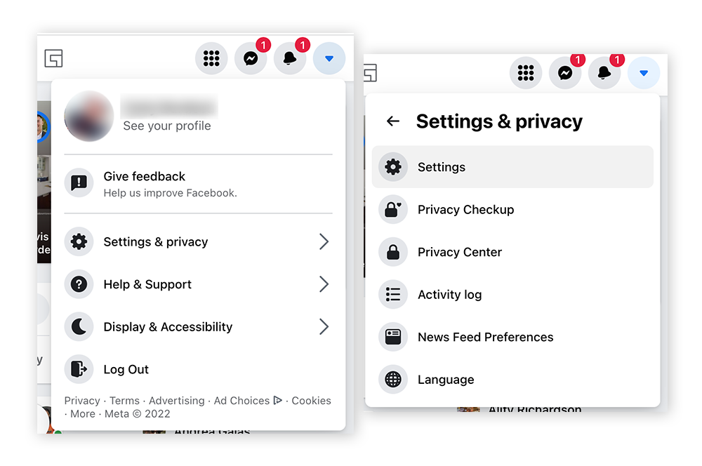 Block someone on Facebook by navigating through the Settings & Privacy option.