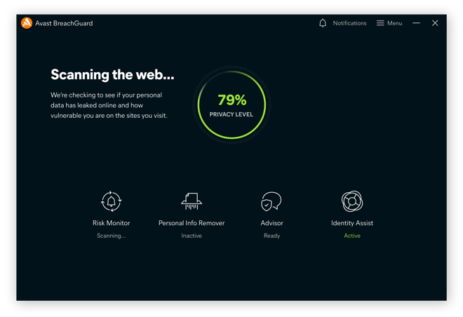 Avast BreachGuard monitors your level of privacy to assess the risk to your personal information.