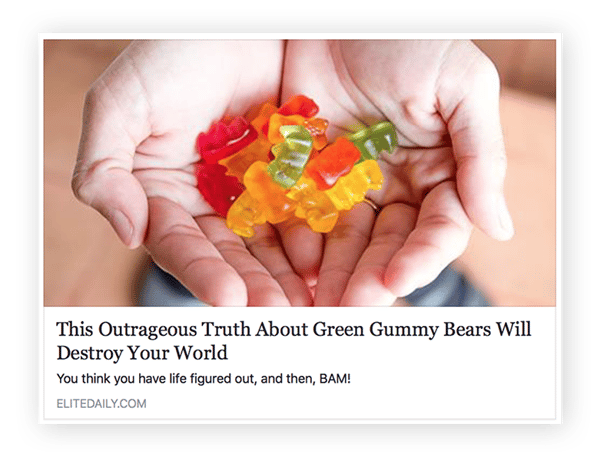 Exemple de piège à clics. Attention, les oursons verts sont aromatisés à la fraise. Ne cliquez pas !