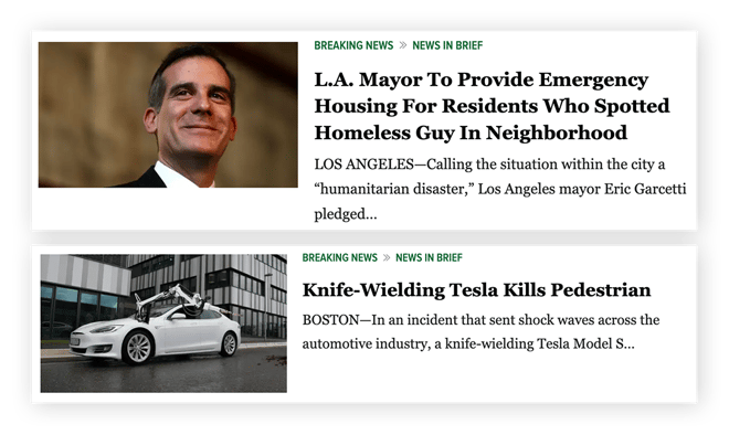The Onion is a popular US satire news site which posts ludicrous headlines meant to point out irony and make people laugh.