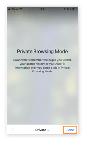Enter Private Navigation mode in Safari on an iPhone