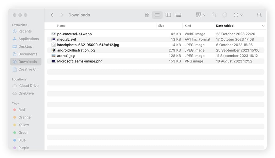 Suche nach alten Installationsdateien und Dateien der Speicherkategorie „Sonstige“ auf dem Mac im Ordner „Downloads“