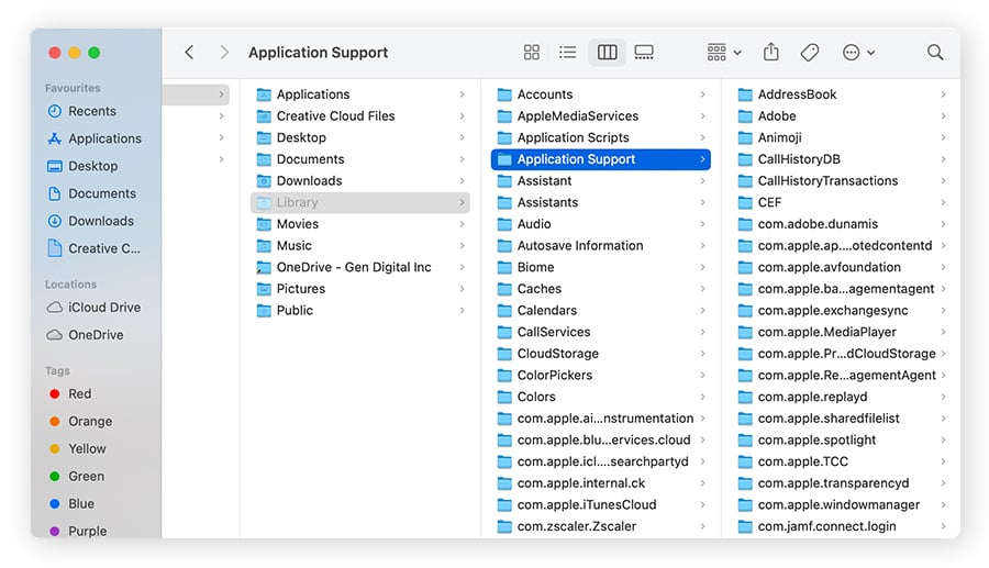 Durchsuchen des Ordners „Application Support“ nach temporären Dateien, die Sie von Ihrem Mac entfernen können.