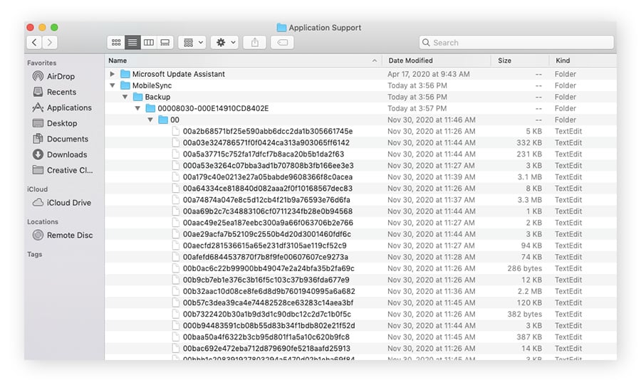  Recherche dans le dossier Application Support sur macOS Sierra pour supprimer des fichiers tels que les sauvegardes mobiles afin de libérer de l’espace disque.