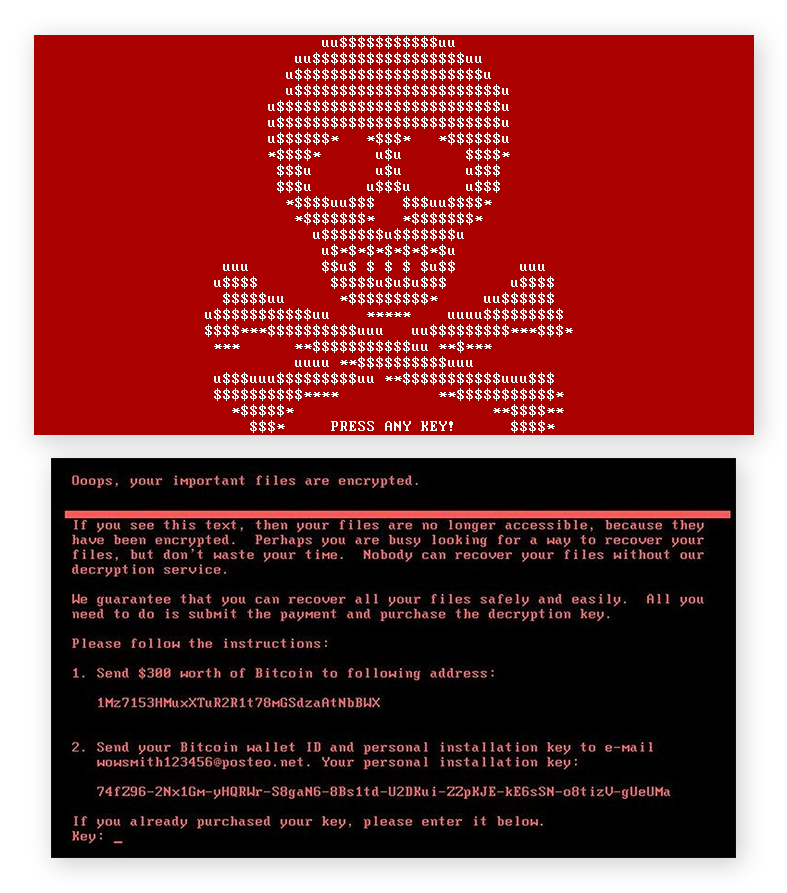 Petya ransomware warning message displayed to victims of Petya ransomware attacks.