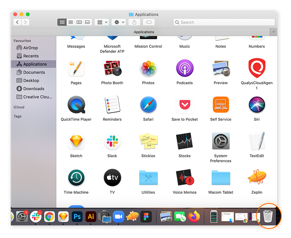 Entfernen von Scareware auf dem Mac durch Ziehen der App in den Papierkorb.