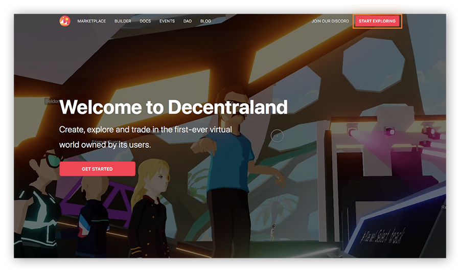 Homepage von Decentraland.