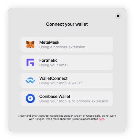 Decentraland website crypto wallet connect options
