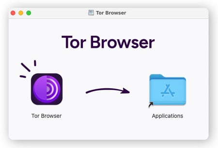 Drag the Tor Browser icon to the right over the Applications icon.