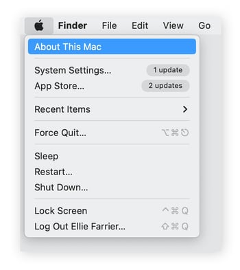 Abra a seção Sobre este Mac no menu Apple para localizar o número de série do Mac.