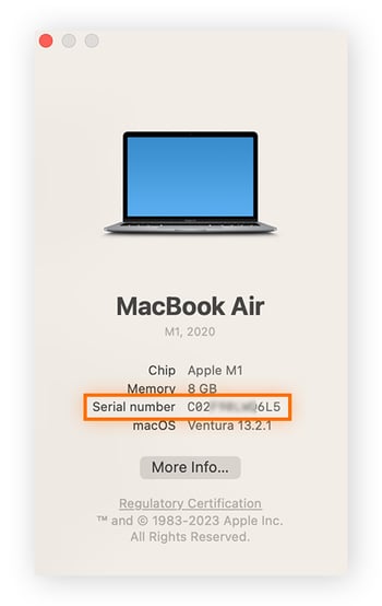 Screenshot of how to locate your Mac serial number