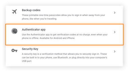 verification options in the 2-step verification section of a Google account
