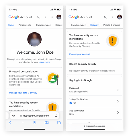 Setting up Google Authenticator for a Google account on iOS.