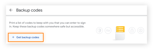 The Backup codes screen under 