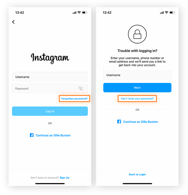 Requesting a security code from Instagram after an Instagram hack.