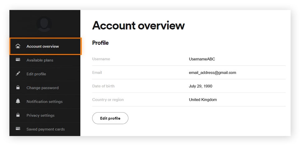 How to locate contact information in Spotify’s Account Settings