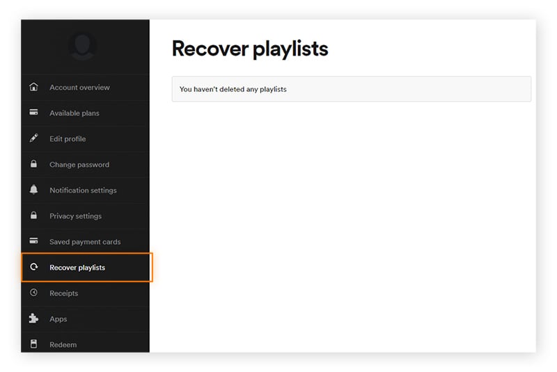 Como recuperar playlists excluídas nas configurações de conta do Spotify.