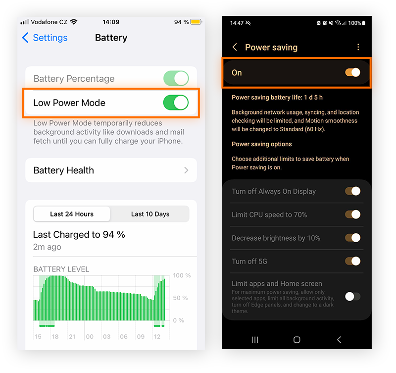 L’activation du mode économie d’énergie sur iPhone ou du mode économiseur de batterie sur Android aidera à refroidir votre téléphone afin qu’il ne surchauffe pas.