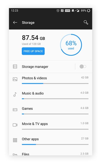 Android’s storage screen