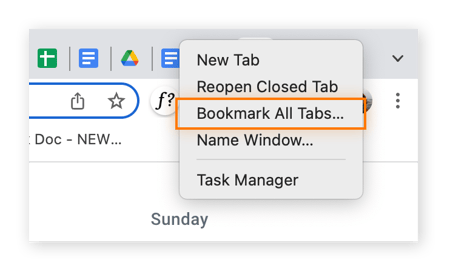 Sie können alle geöffneten Tabs mit einem Lesezeichen versehen, indem Sie mit der rechten Maustaste neben dem +-Symbol in der Browserleiste klicken oder die Tastenkombination Strg + Shift + D drücken.