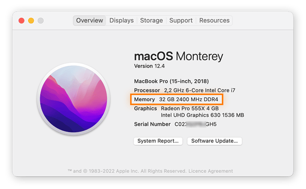 Comprobación de la memoria total disponible en macOS