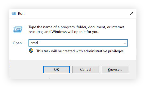 Verwenden des Feldes Ausführen zum Öffnen der Eingabeaufforderung im abgesicherten Modus von Windows 10.