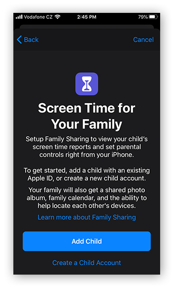 Ajout de comptes enfants au Partage familial sur iOS 13