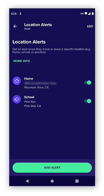 Configuration d’alertes de localisation dans Avast Family Space pour Android
