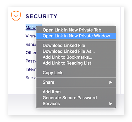 Abrir un enlace en una nueva ventana privada en Safari para macOS