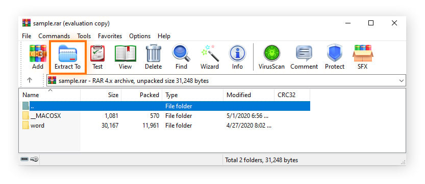 Extracting files from a .rar archive with WinRAR.