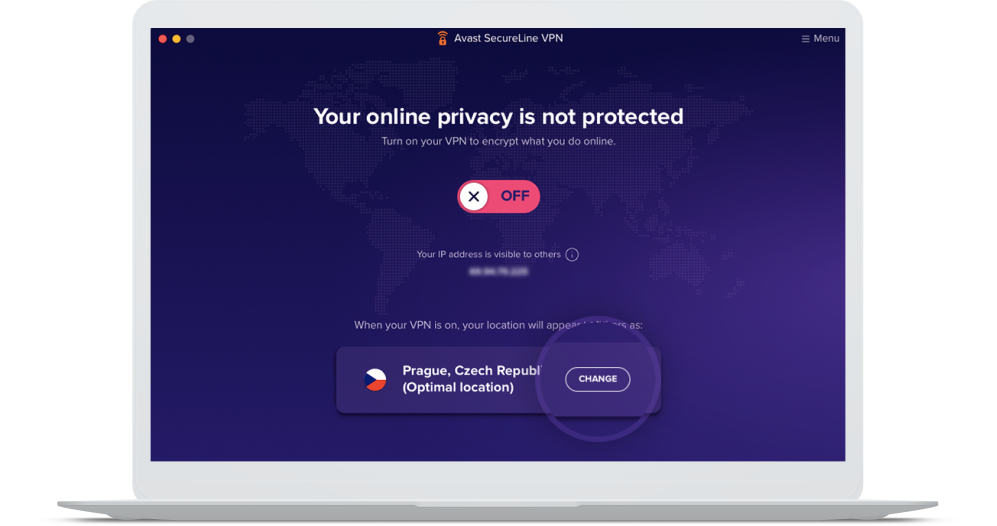 A tela inicial do Avast SecureLine VPN