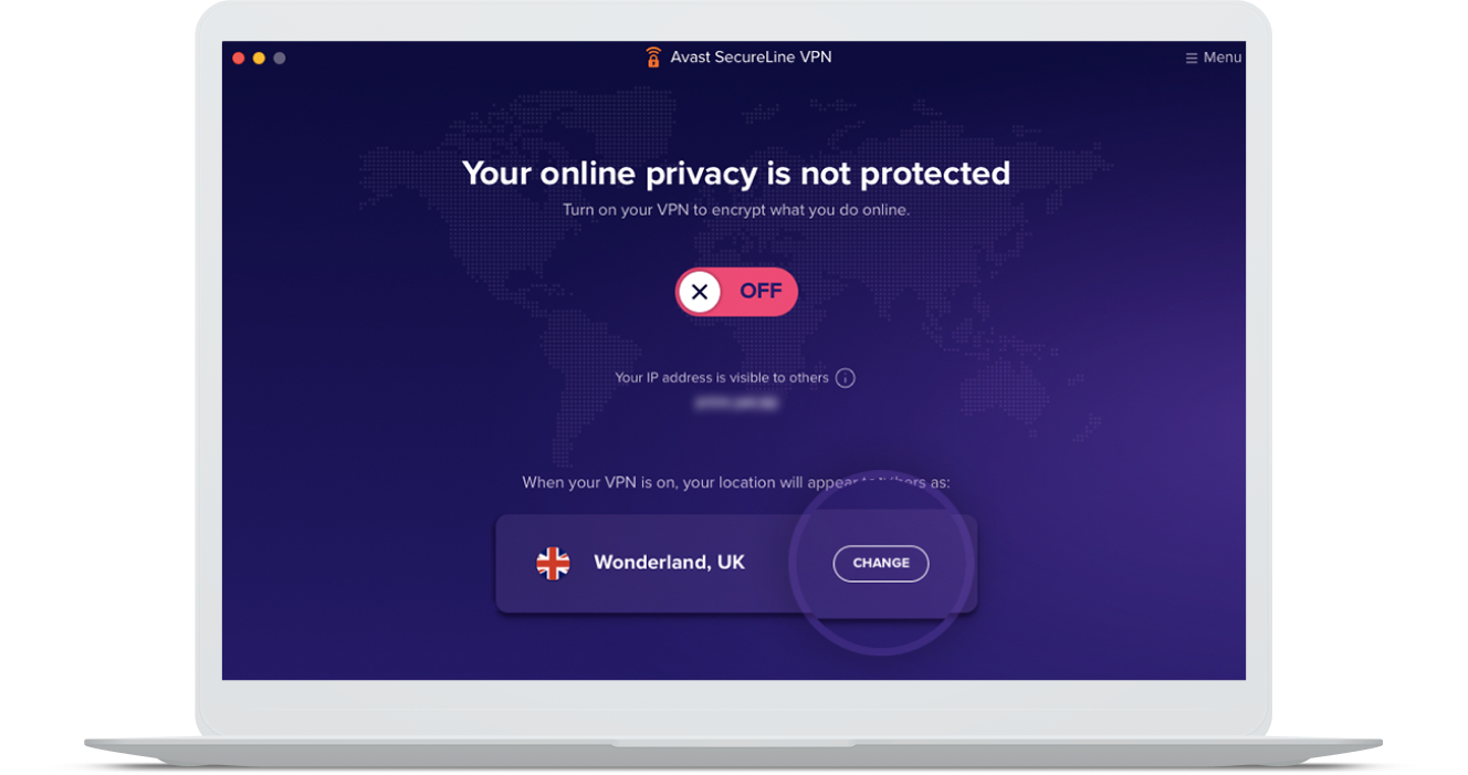 Écran d’accueil du VPN Avast SecureLine